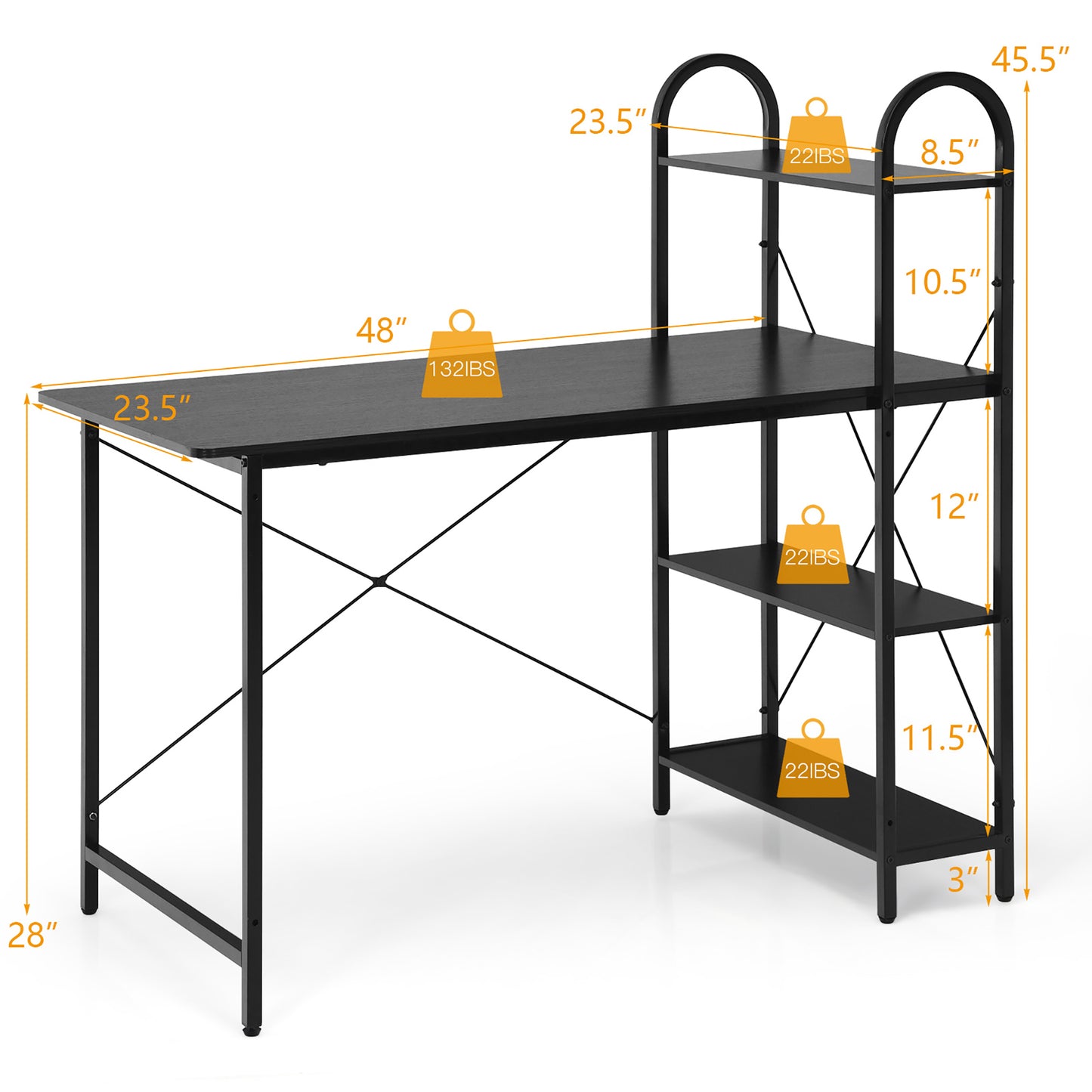 Costway 48'' Reversible Computer Desk Writing Table Workstation w/ Storage Shelf Black