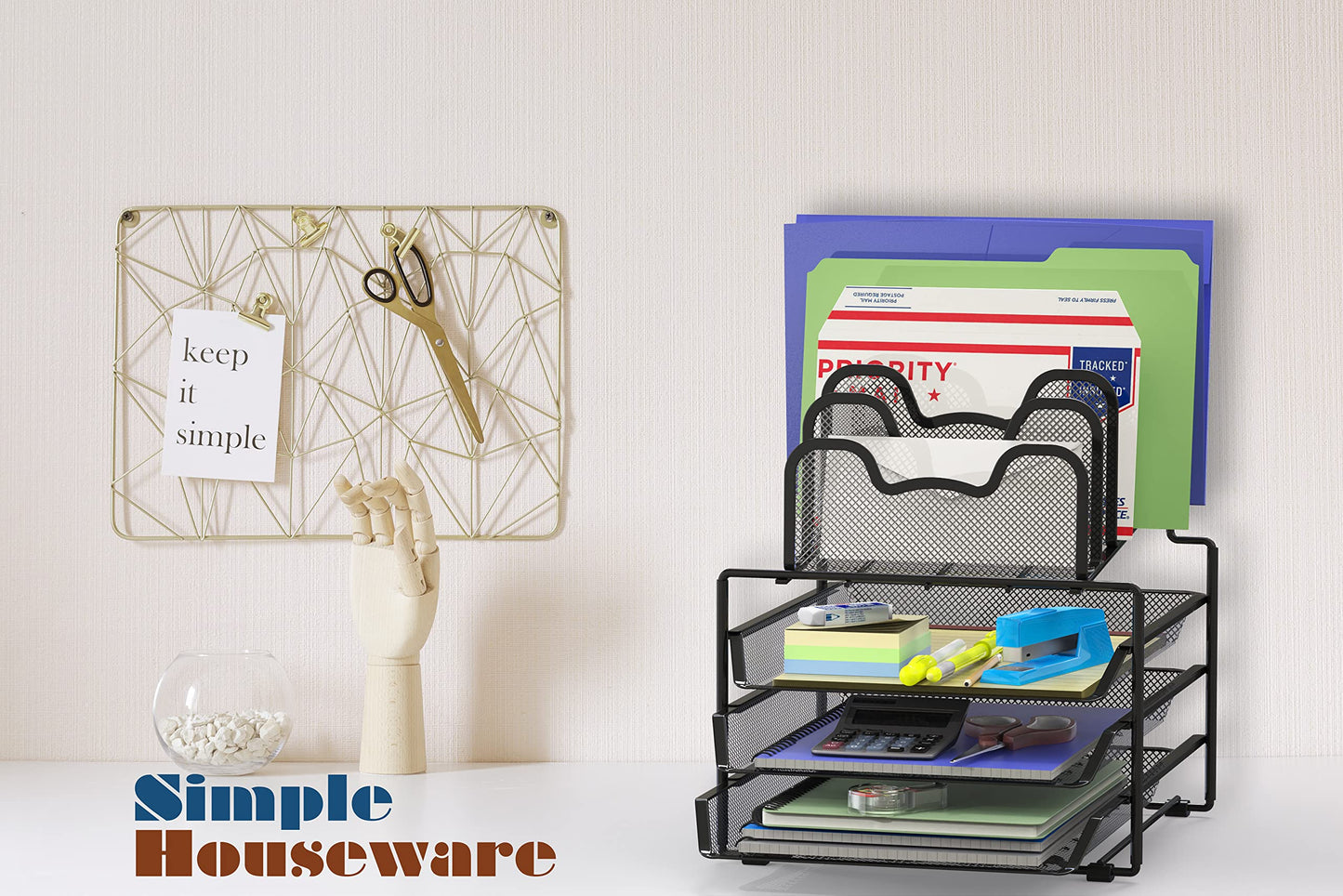 SHW Desk 3 Sliding Trays w/ Step File Organizer