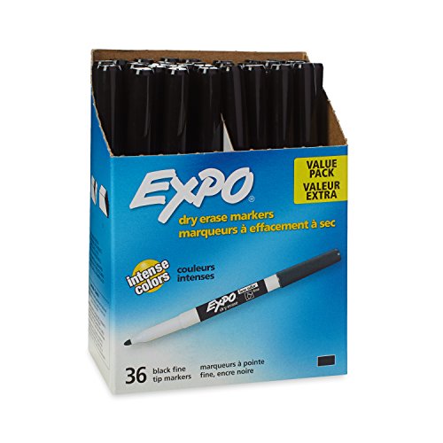 EXPO Low-Odor Dry-Erase Markers, Fine Point, Black, Pack of 36