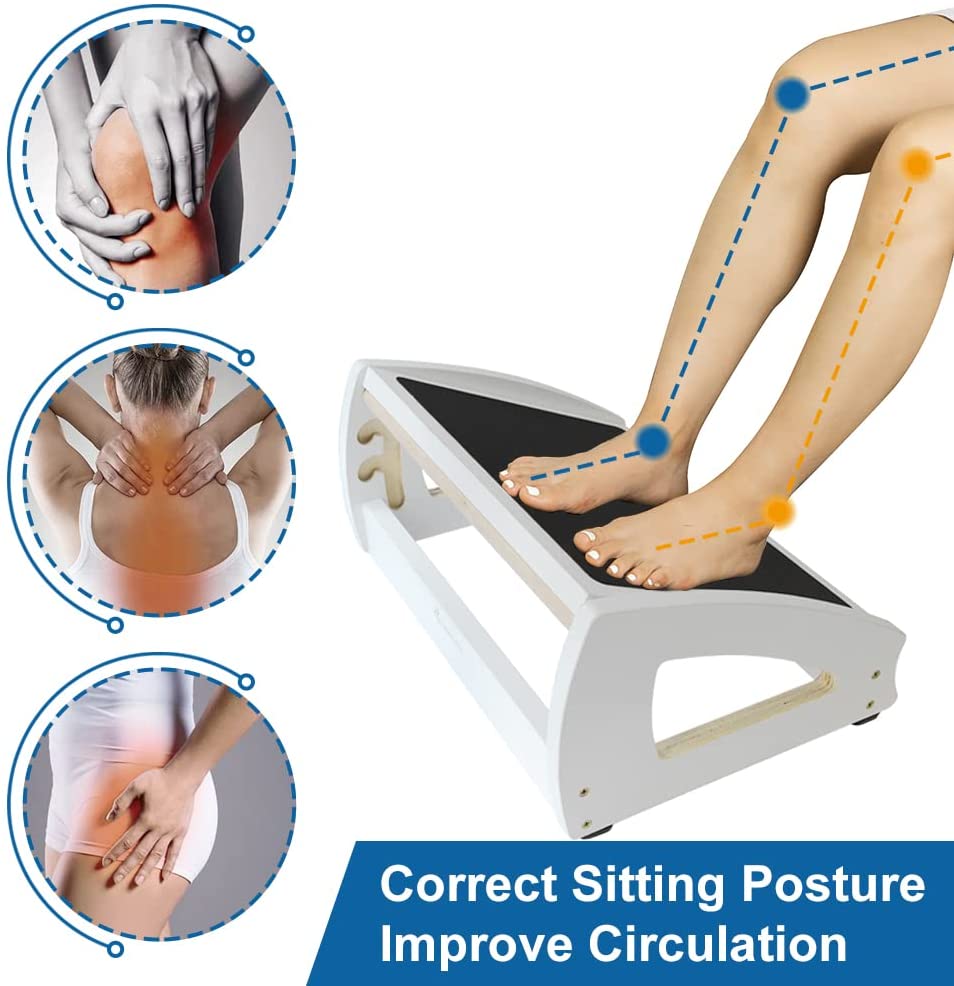 StrongTek Adjustable Under Desk Footrest,with 3 Height Position, Wooden Foot Stool Under Desk