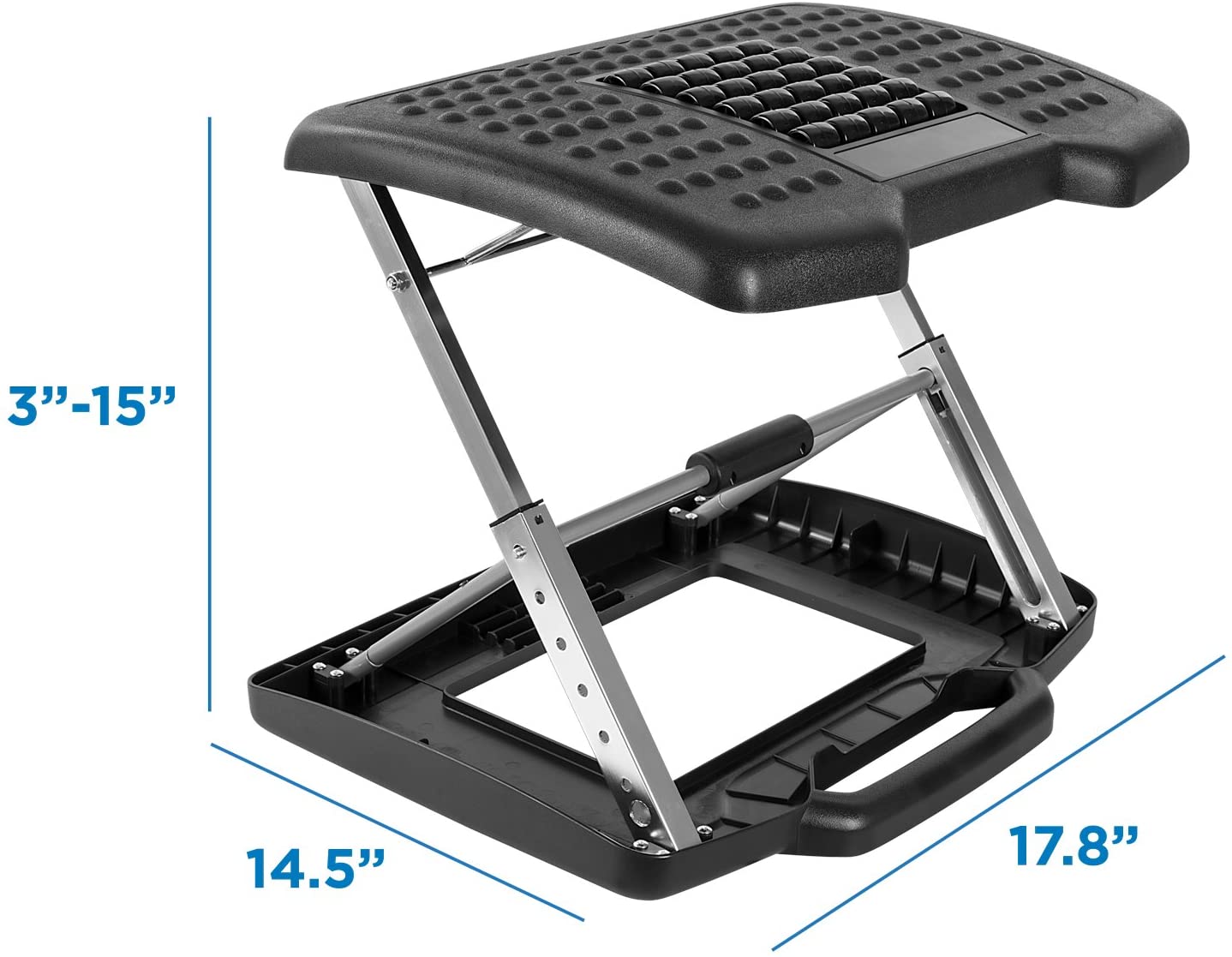 Mount-It! Adjustable Footrest with Massaging Bead | Adjustable Height and Tilt Office Foot Rest Stool for Under Desk Support | 5 Height Settings, 3 Tilt Settings | Black