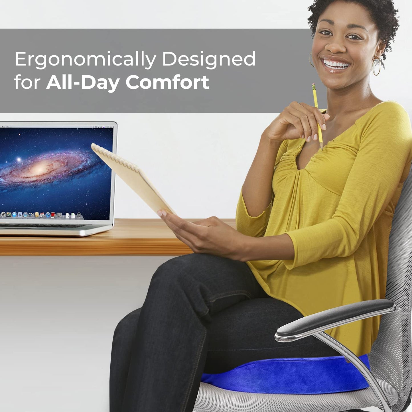 Everlasting Comfort Seat Cushion for Tailbone Pain Relief - Office Chair Cushion w/Premium ComfortFoam™ for All-Day Sitting Support - Coccyx, Sciatica Pain Relief Pillow for Desk Chair, Car Seat
