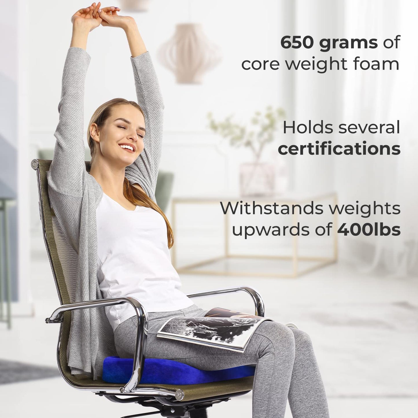 Everlasting Comfort Seat Cushion for Tailbone Pain Relief - Office Chair Cushion w/Premium ComfortFoam™ for All-Day Sitting Support - Coccyx, Sciatica Pain Relief Pillow for Desk Chair, Car Seat