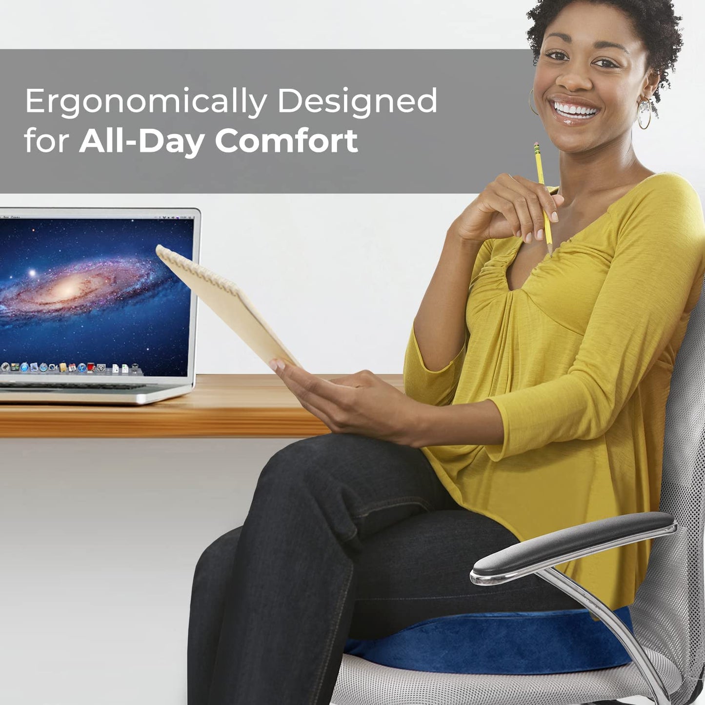 Everlasting Comfort Seat Cushion for Tailbone Pain Relief - Office Chair Cushion w/Premium ComfortFoam™ for All-Day Sitting Support - Coccyx, Sciatica Pain Relief Pillow for Desk Chair, Car Seat