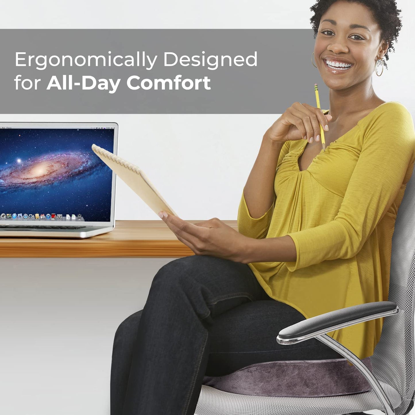 Everlasting Comfort Seat Cushion for Tailbone Pain Relief - Office Chair Cushion w/Premium ComfortFoam™ for All-Day Sitting Support - Coccyx, Sciatica Pain Relief Pillow for Desk Chair, Car Seat