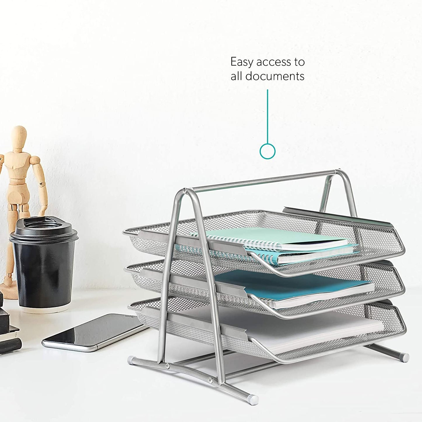 Mindspace Desk Organizer Paper Tray with 3 Tier Desktop File Organizer | Office Organizer & Stacking File Holder, Document Organization for Desk | The Mesh Collection, Black