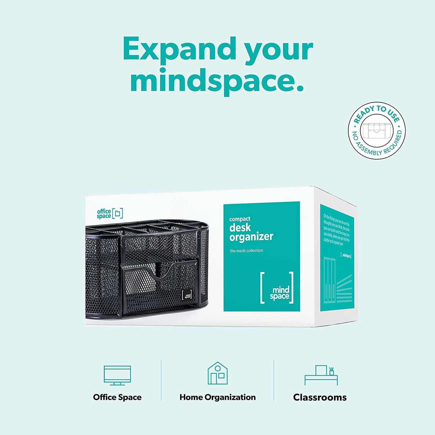 Mindspace Office Desk Organizer with 8 Compartments + Drawer | Desk Caddy Pen Holder For Office Accessories | The Mesh Collection, Black