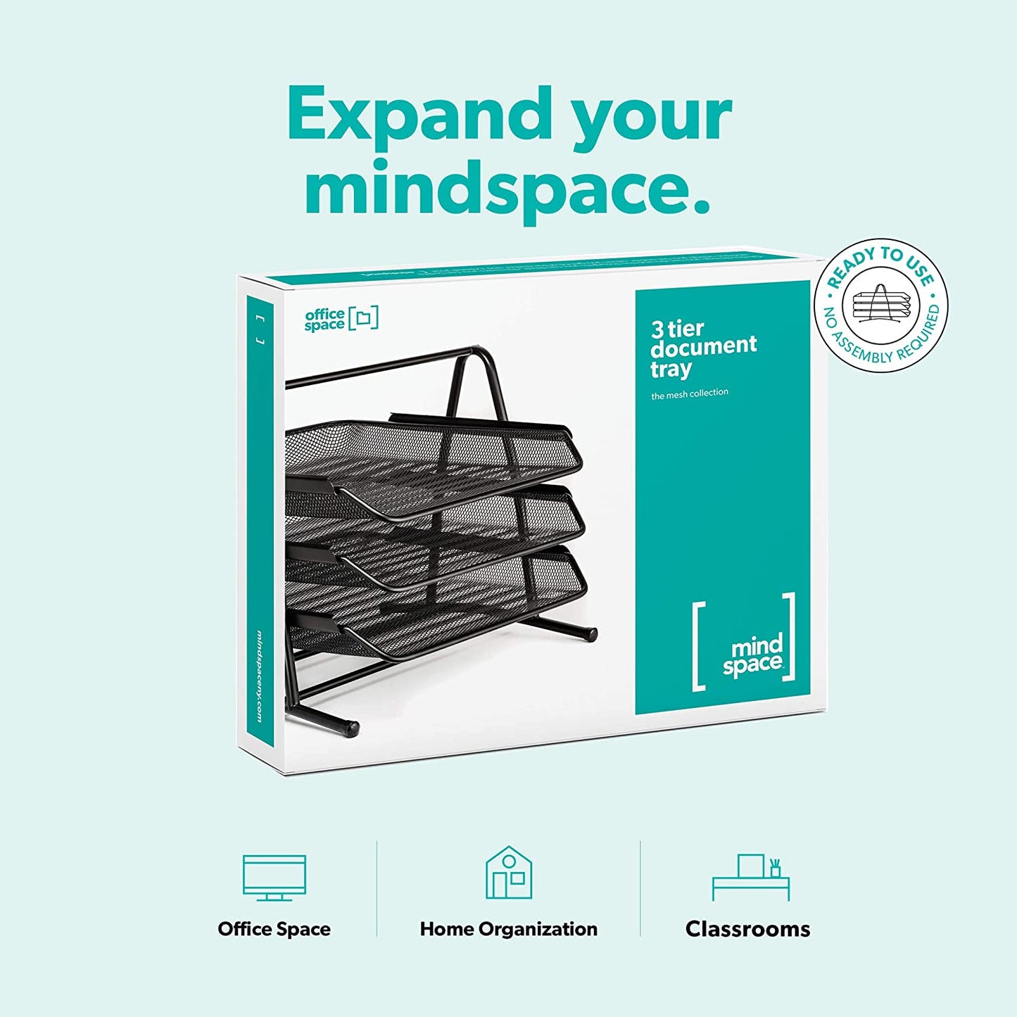 Mindspace Desk Organizer Paper Tray with 3 Tier Desktop File Organizer | Office Organizer & Stacking File Holder, Document Organization for Desk | The Mesh Collection, Black