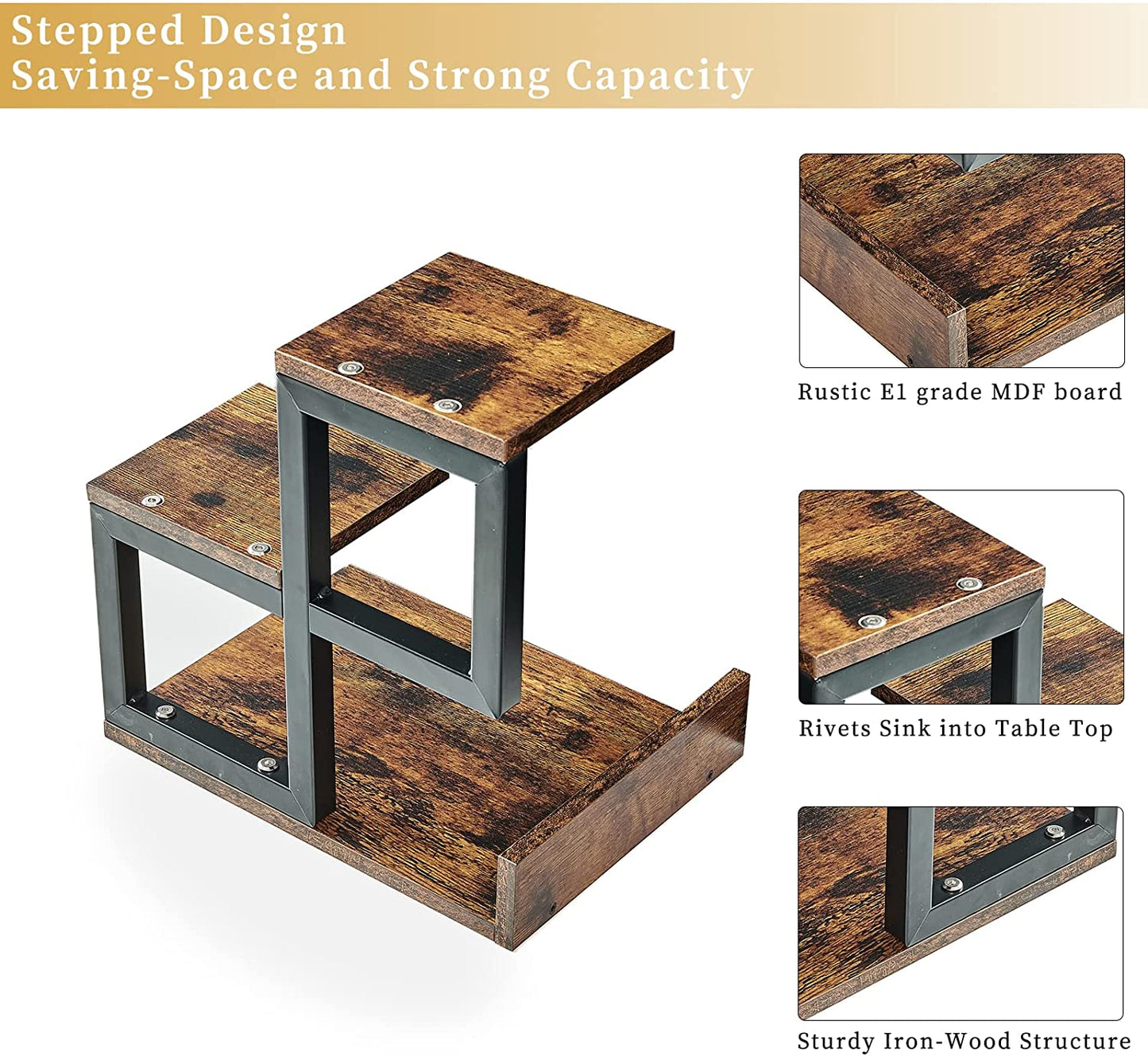 Gannyfer Wood Desktop Shelf - Freestanding Small Bookshelf Desk Supplies Organizers, 3 Tier Storage Display Rack Office Decor, Stand Shelves with Metal Frame for Books/Plants/Toys