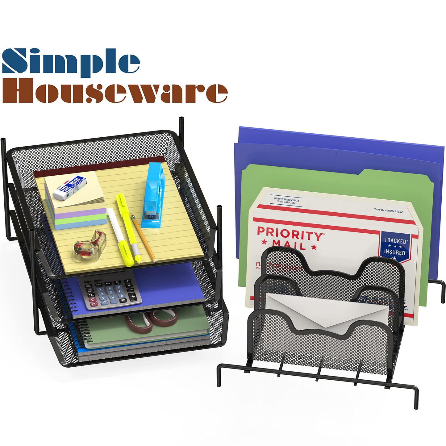 SHW Desk 3 Sliding Trays w/ Step File Organizer