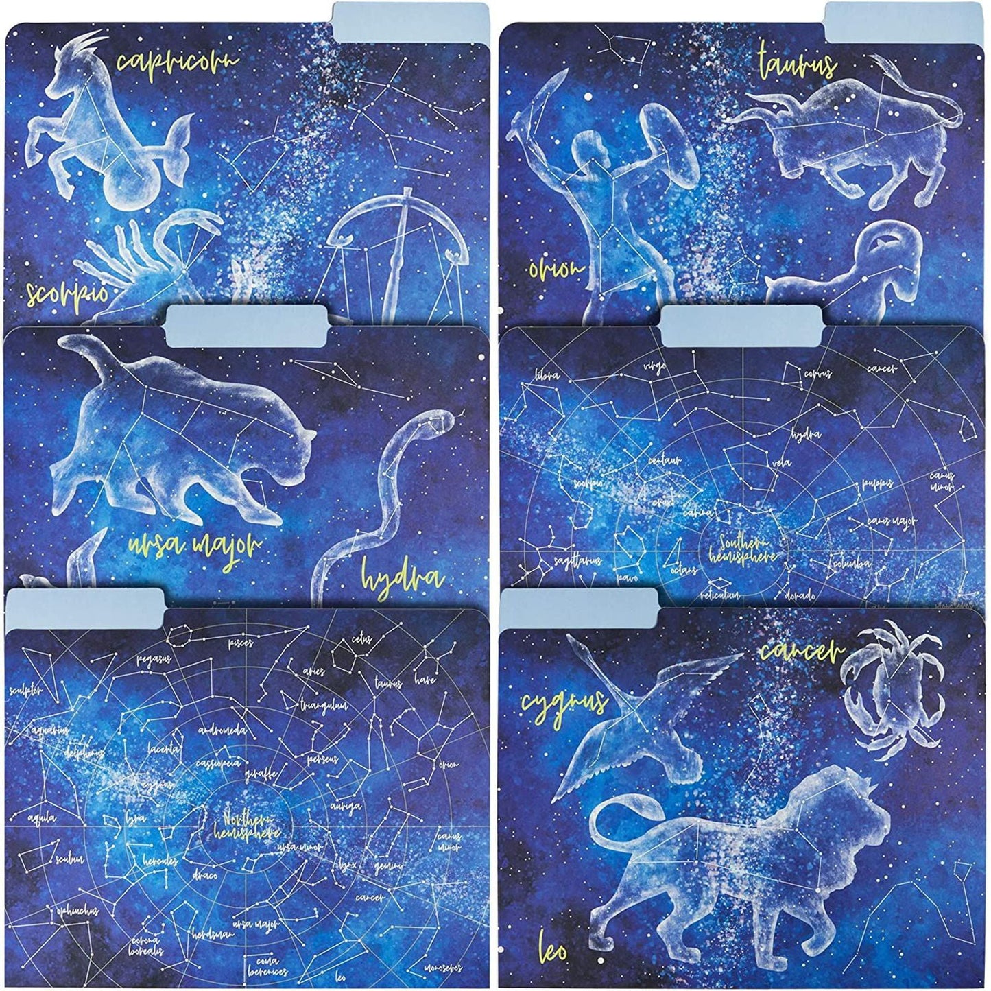 12-Pack Zodiac Constellation File Folders, Letter Size, 6 Designs