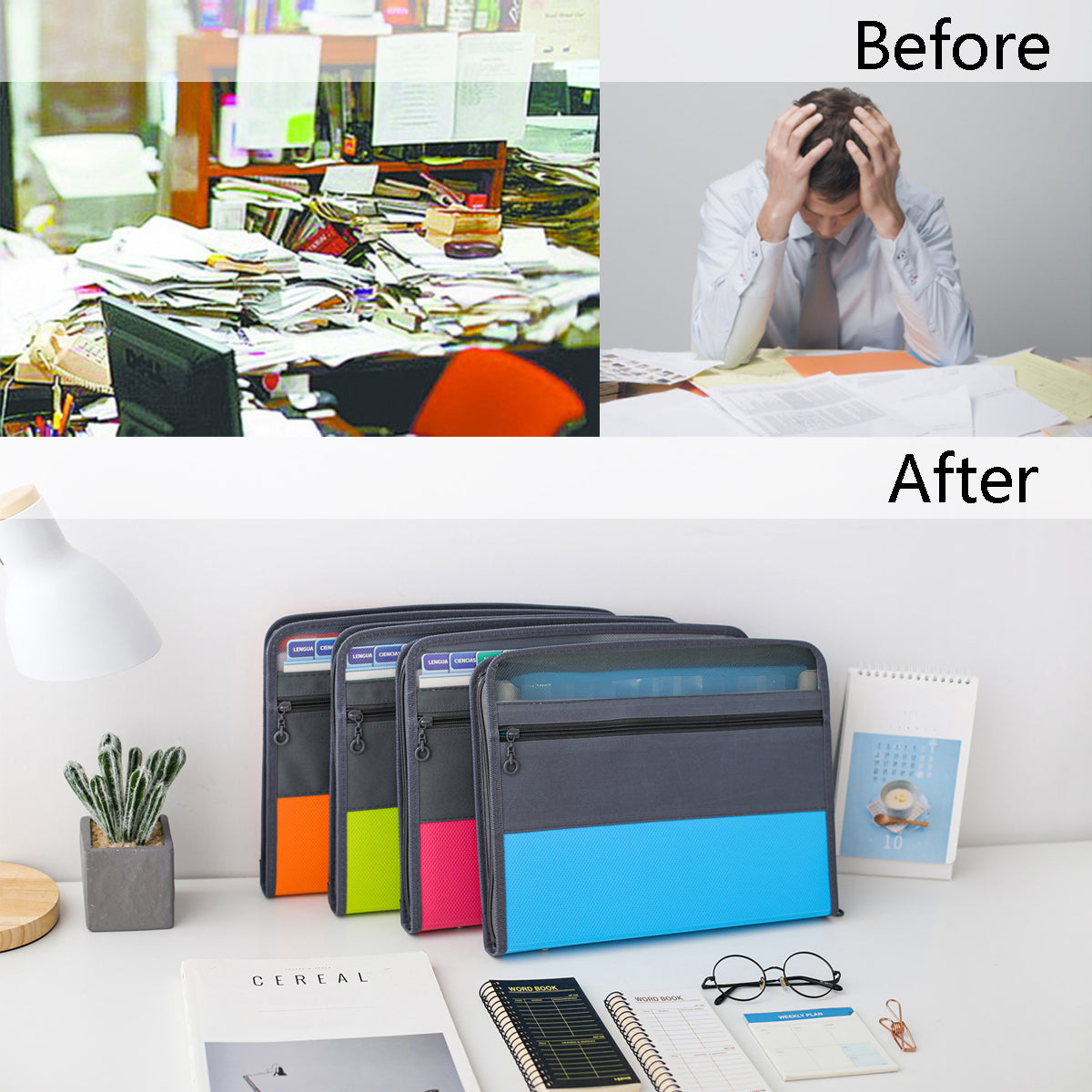 Expanding File Folder 13 Pockets with Zipper Closure, TRANBO Letter/A4 Size Plastic Portable Document Organizer (Blue)