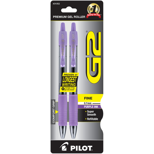 Pilot G2 Premium Gel Pens, Fine Point, Purple, 2 Pack, 20882656
