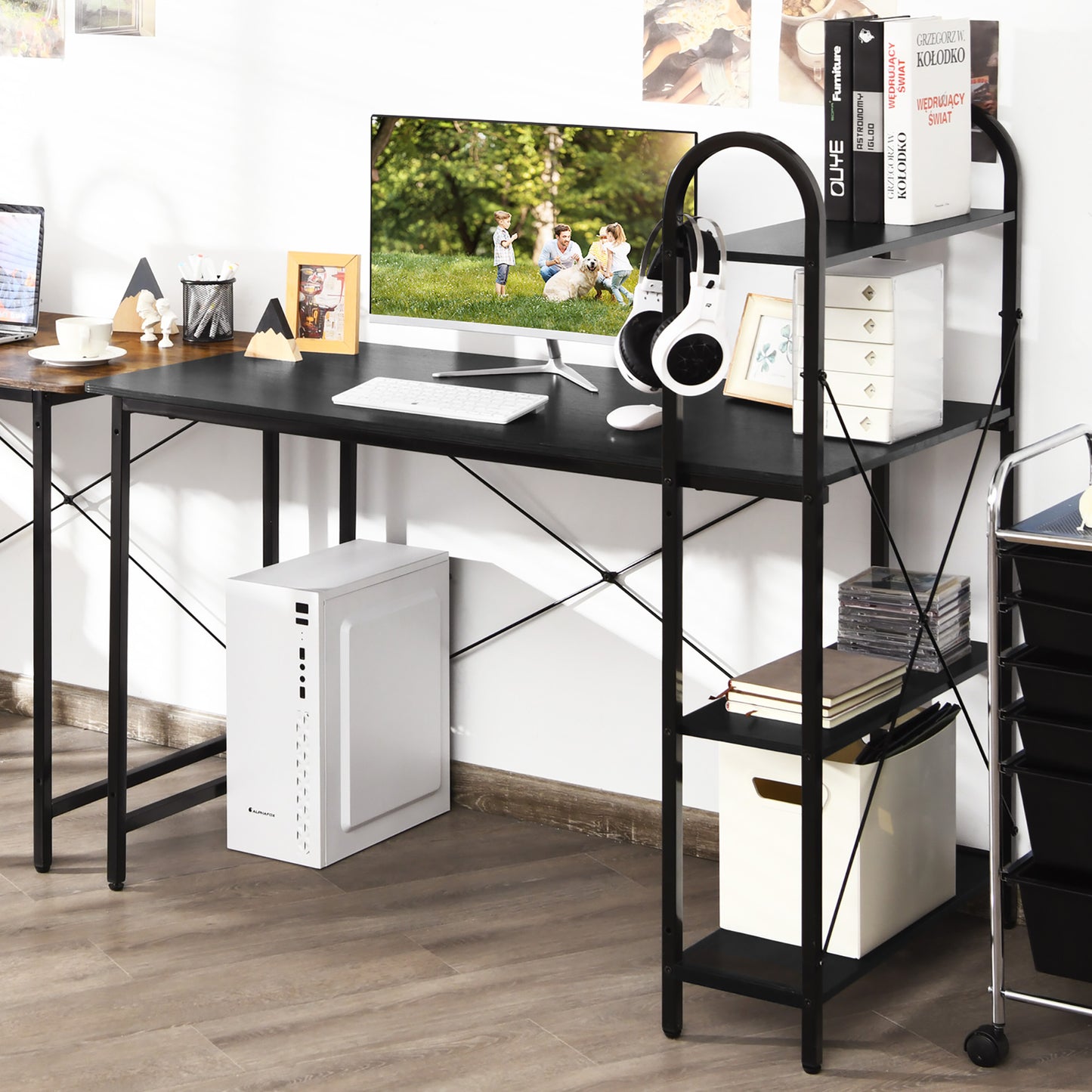 Costway 48'' Reversible Computer Desk Writing Table Workstation w/ Storage Shelf Black