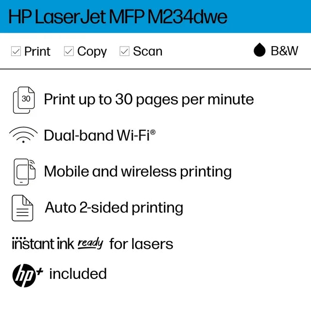 HP LaserJet MFP M234dwe Wireless Black & White Laser Printer