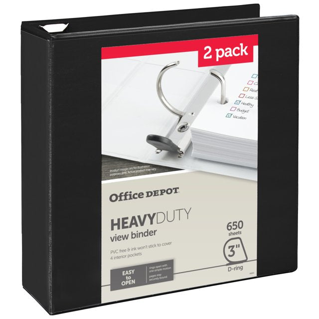 Office Depot Heavy-Duty View 3-Ring Binder, 3" D-Rings, Pack Of 2