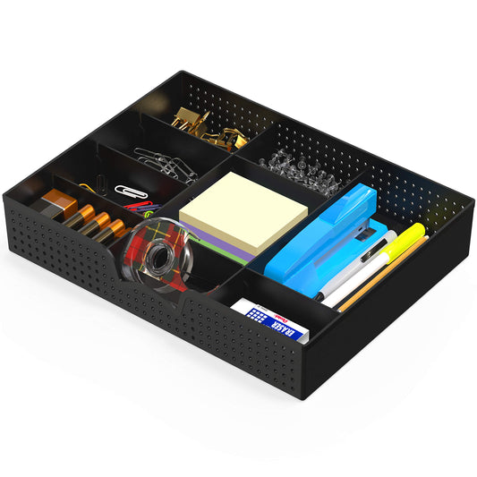 SHW 9 Adjustable Comp. Drawer Organizer Tray, Black