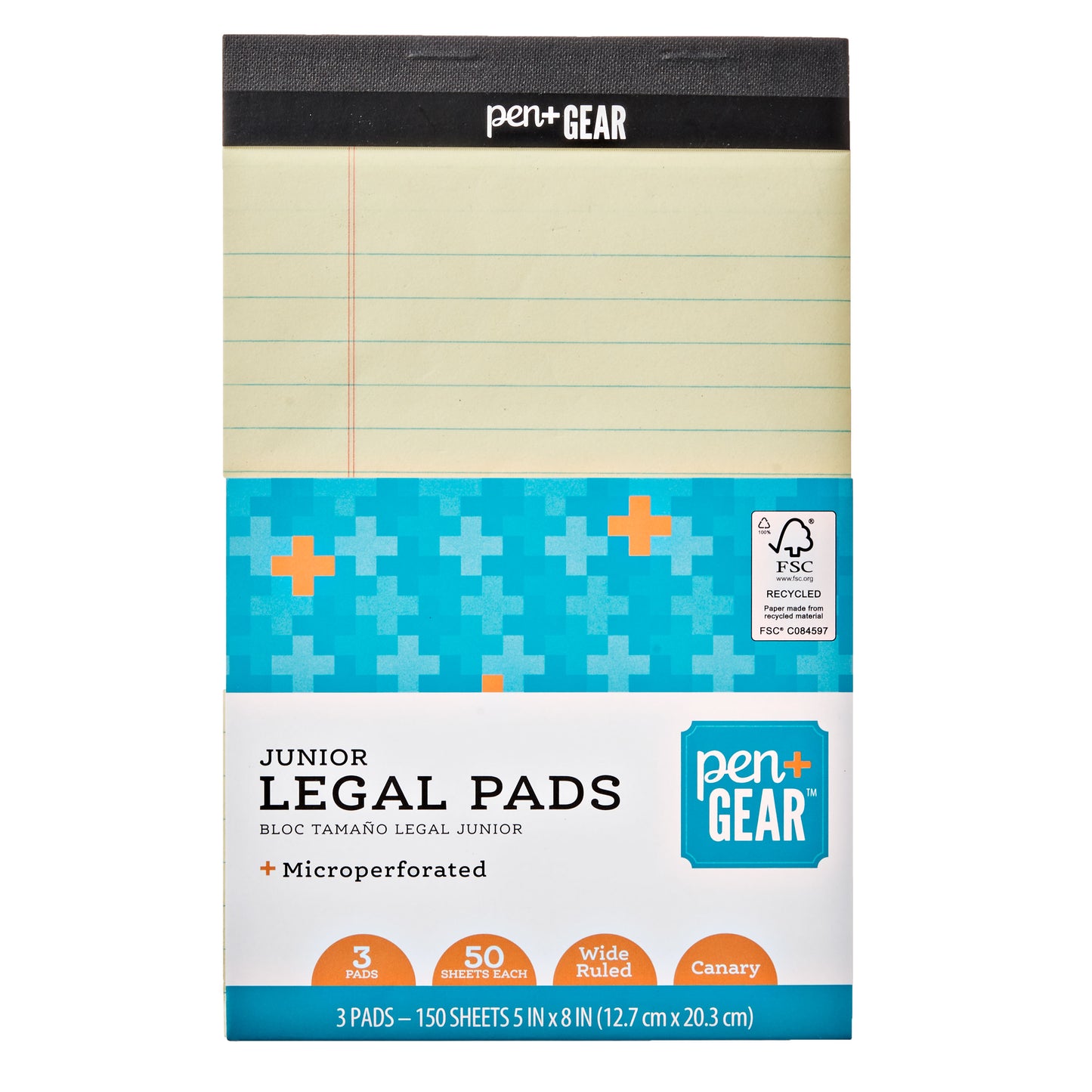 Pen+Gear Jr. Legal Pads, Canary Color Paper, 5" X 8", Wide Ruled, 50 Sheets, 3 Count