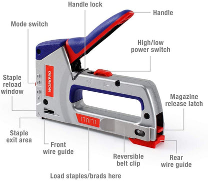WORKPRO Heavy-Duty 4-in-1 Staple Gun Kit, Manual Brad Nailer with 3000 Staples and 1000 Brad Nails, for Upholstery, Material Repair, Decoration, Furniture, Doors, Windows, Carpentry & Home DIY Use