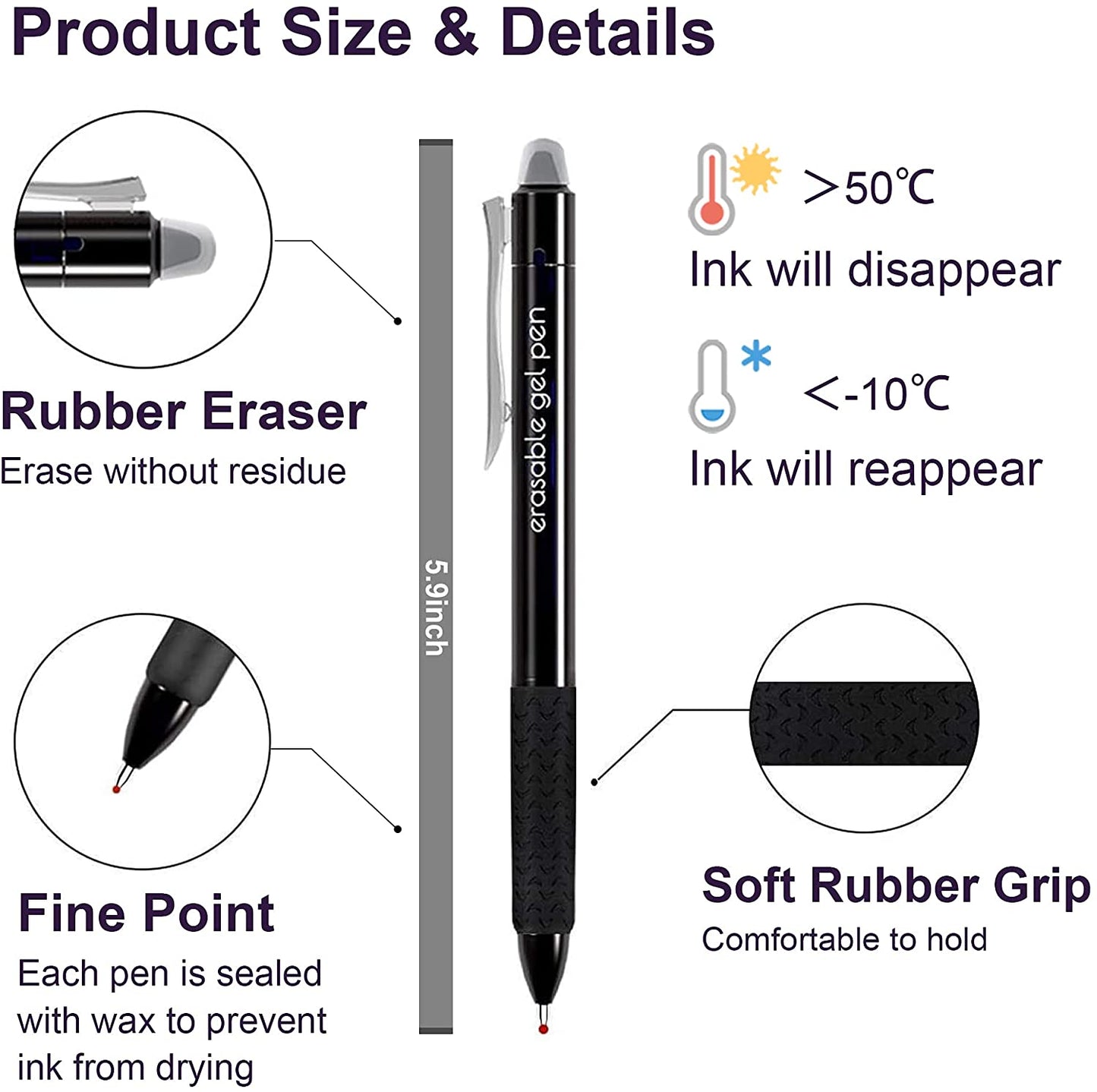 Erasable Gel Pens, 15 Pack Retractable Erasable Pens Clicker, Fine Point, Make Mistakes Disappear, 11 Black 2 Blue 2 Red Inks for Writing Planner and Crossword Puzzles