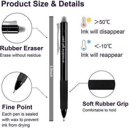 Erasable Gel Pens, 15 Pack Retractable Erasable Pens Clicker, Fine Point, Make Mistakes Disappear, 11 Black 2 Blue 2 Red Inks for Writing Planner and Crossword Puzzles