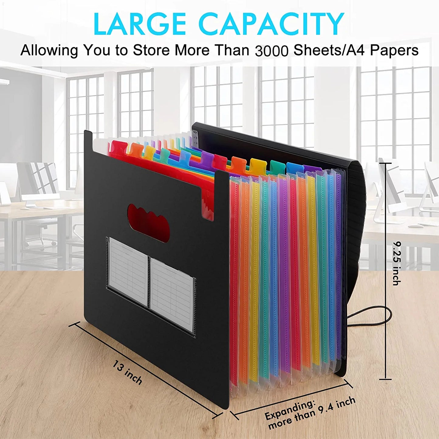 Maustic 12 Pockets Expanding File Folder,Black Desktop Accordion Folders Document Storage Organizer with Expandable Cover (A4/Letter Size)