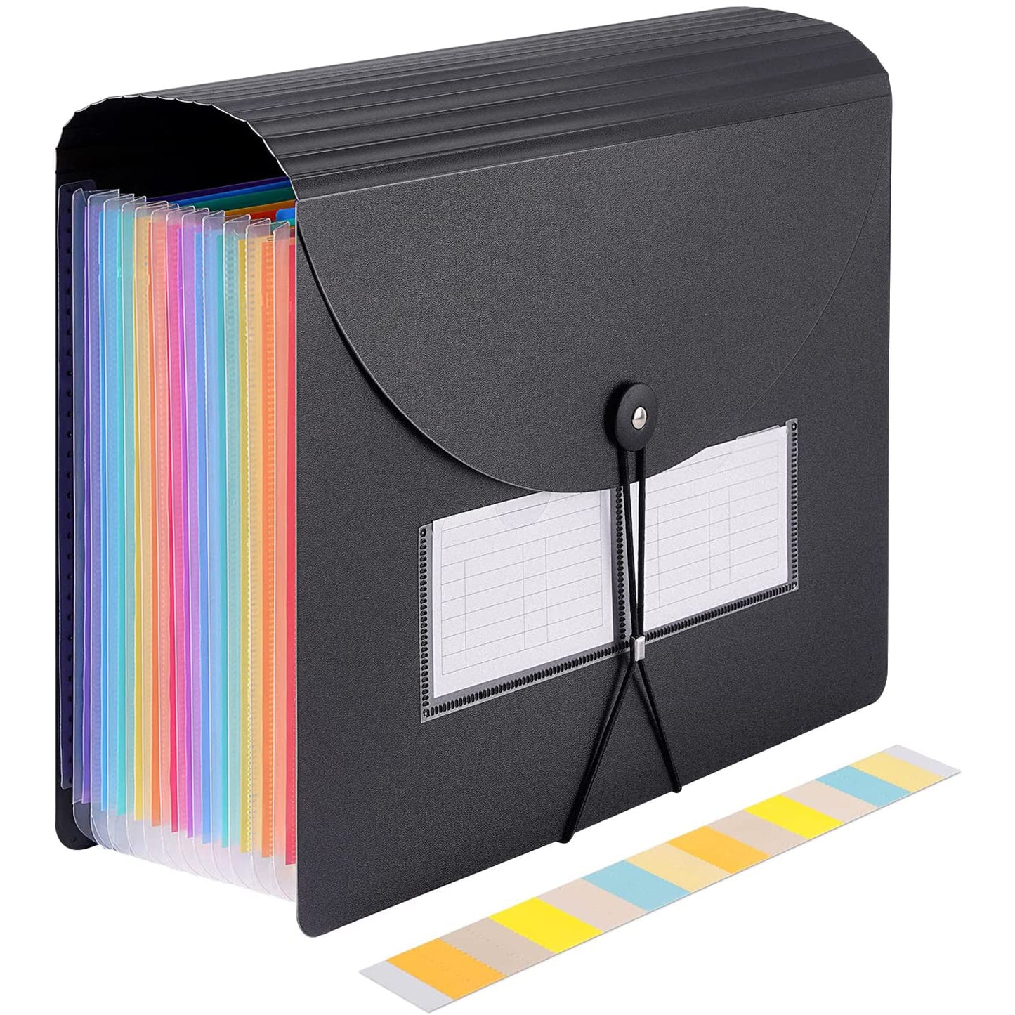 Maustic 12 Pockets Expanding File Folder,Black Desktop Accordion Folders Document Storage Organizer with Expandable Cover (A4/Letter Size)