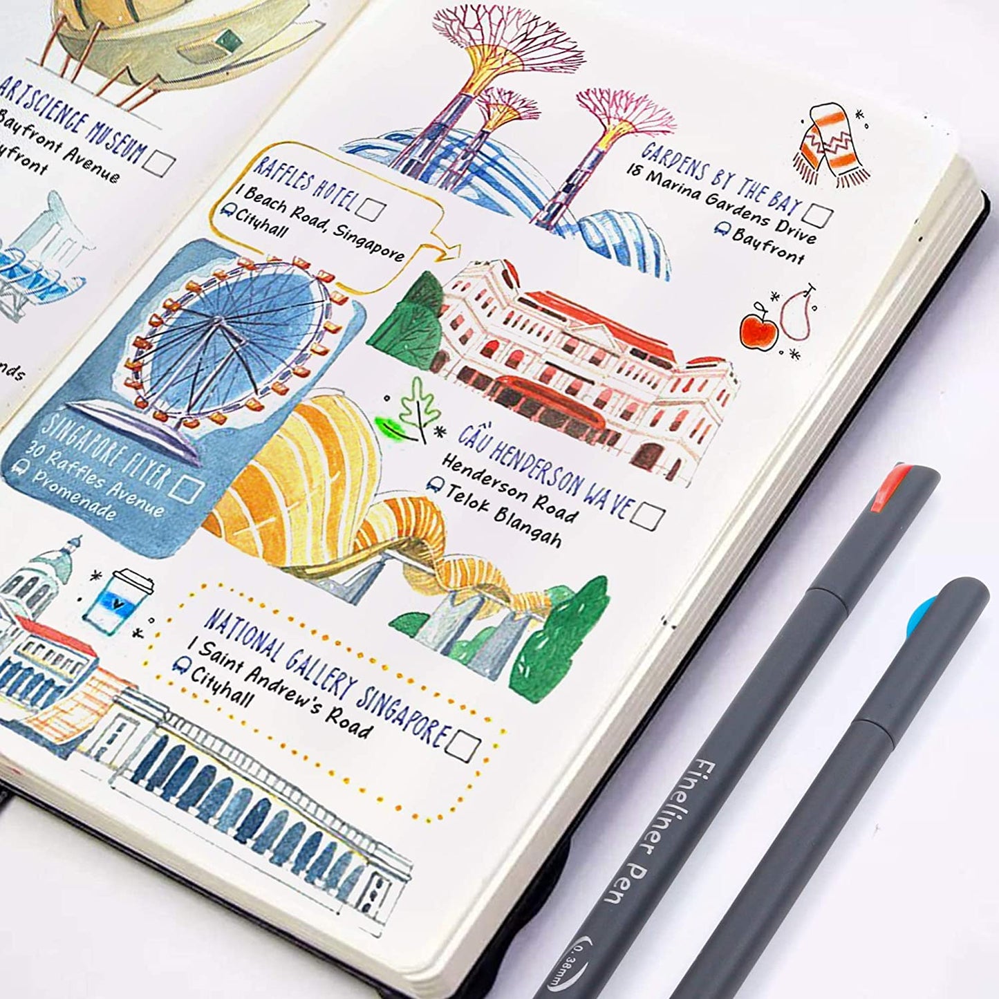 46 Pack Journal Planner Colored Pens, Lineon 40 Colors Fineliner Pens with 6 Different Stencils, Perfect Set for Journal Planner Note Calendar Coloring