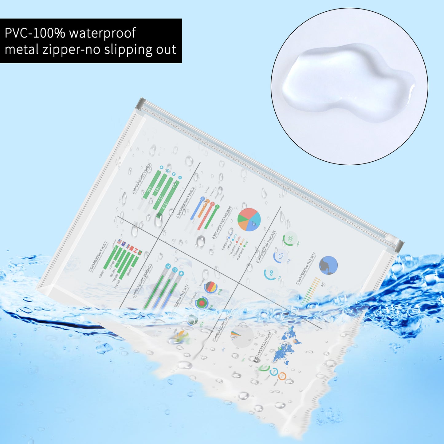 Toplive A4 Plastic Zipper Pouch,8 Pack A4 Expanding Waterproof Zipper Document Bag File Folder for School Office Supplies,Transparent