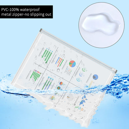 Toplive A4 Plastic Zipper Pouch,8 Pack A4 Expanding Waterproof Zipper Document Bag File Folder for School Office Supplies,Transparent