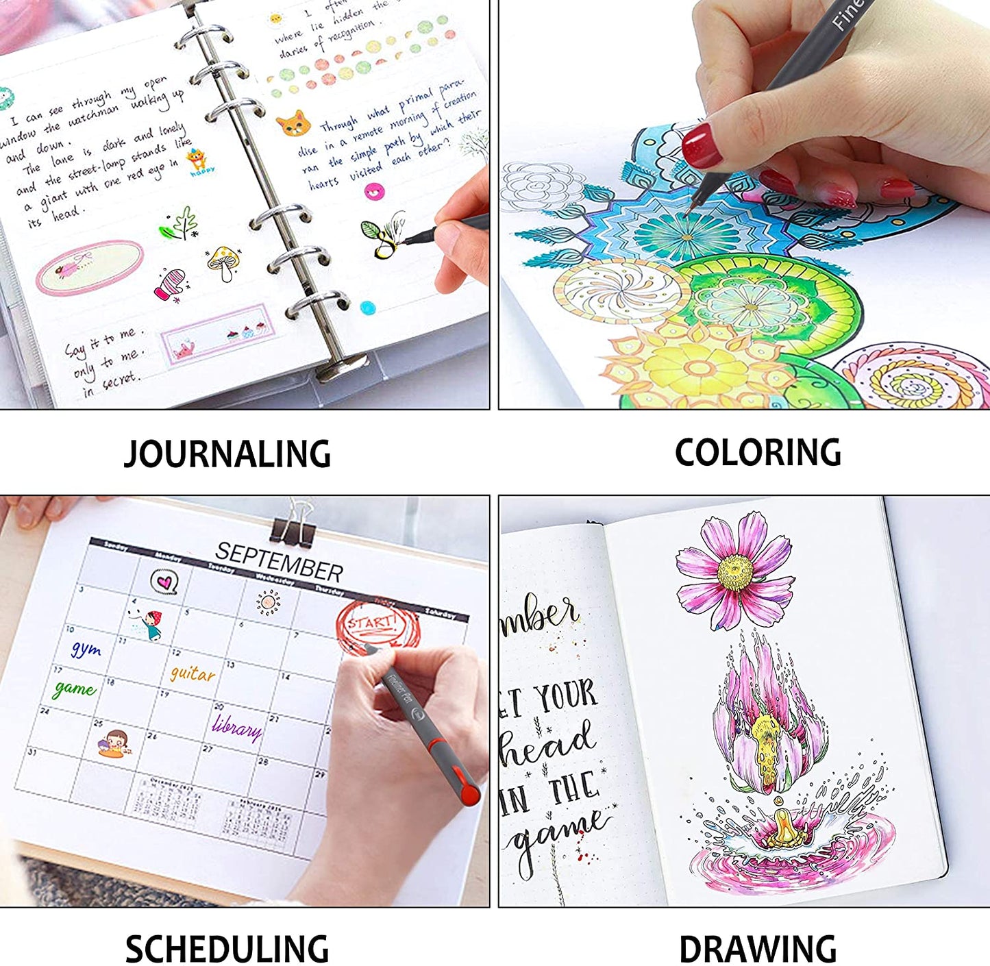 46 Pack Journal Planner Colored Pens, Lineon 40 Colors Fineliner Pens with 6 Different Stencils, Perfect Set for Journal Planner Note Calendar Coloring