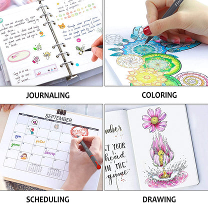46 Pack Journal Planner Colored Pens, Lineon 40 Colors Fineliner Pens with 6 Different Stencils, Perfect Set for Journal Planner Note Calendar Coloring