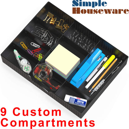 SHW 9 Adjustable Comp. Drawer Organizer Tray, Black