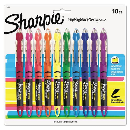 Sharpie Liquid Highlighters Assorted Colors, Chisel Tip Highlighter Pens, 10 Count