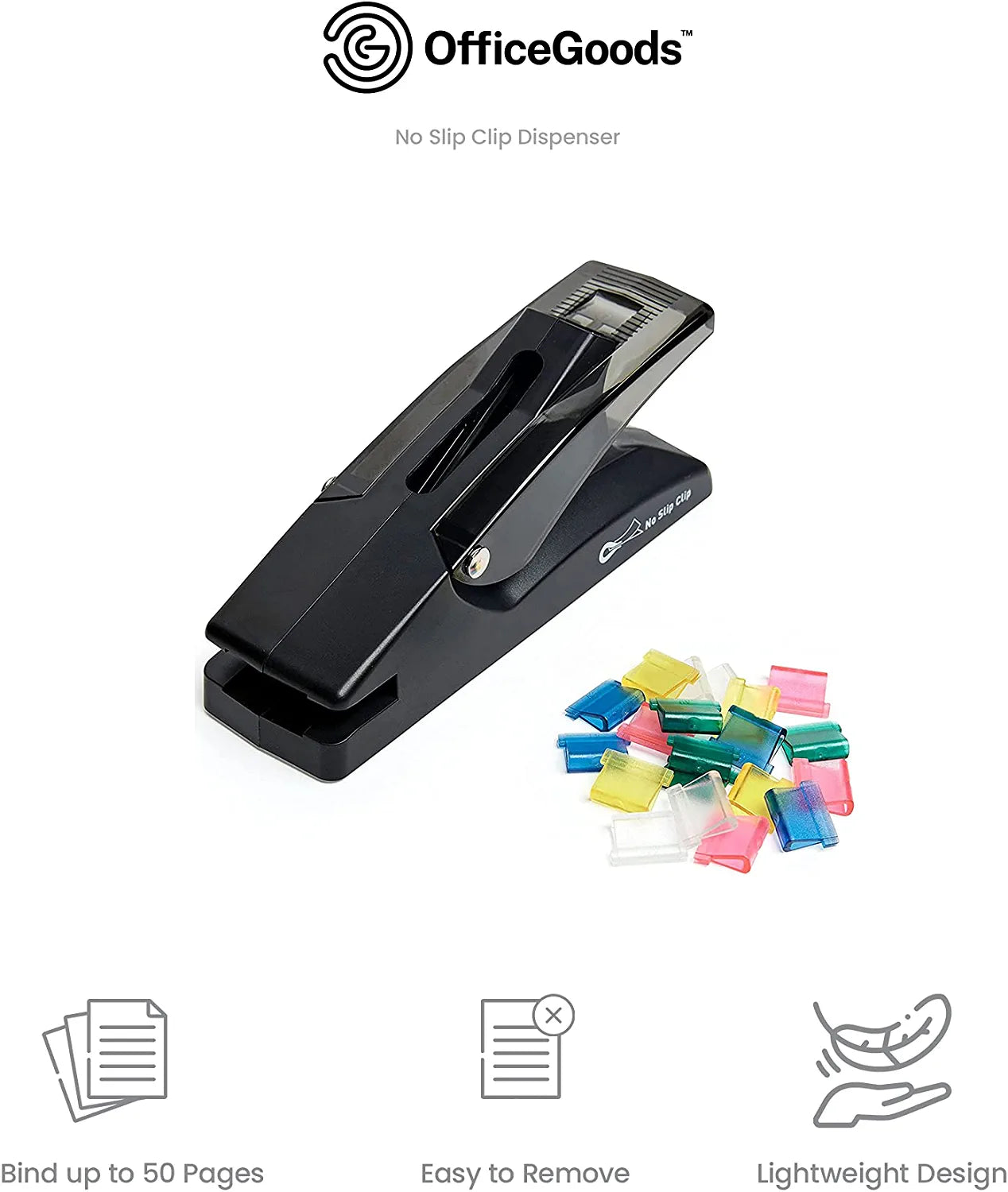 OfficeGoods No Slip Clip Dispenser Staple Free Paper Fastener with 40 Clips