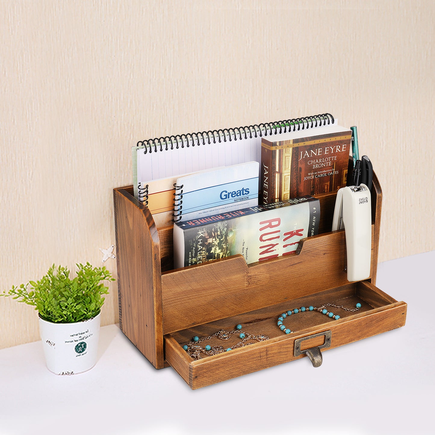 3 Tier Wooden Desk Organizer, Brown