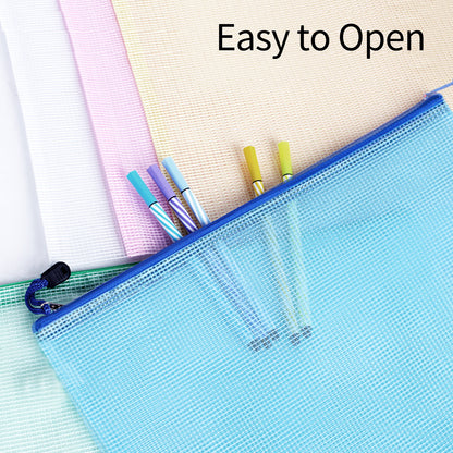 WWW A4 Plastic Zip Wallets Folder, 10PCS Mesh Zipper Pouch Document Wallet, A4 Zipper File Folders, Zip Lock Bags for School Office Household Travel Supplies