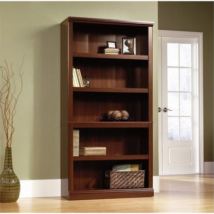 Sauder Select 5 Shelf Wood Bookcase in Cherry Finish
