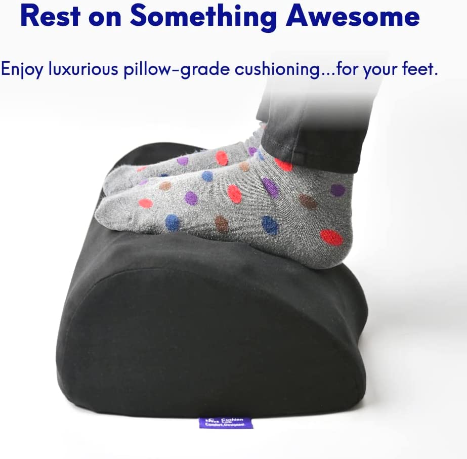 Cushion Lab Ergonomic Foot Rest for Under Desk – Patented Massage Ridge Design Memory Foam Foot Stool Pillow for Work, Home, Gaming, Computer, Office Chair – Footrest for Back & Hip Pain Relief
