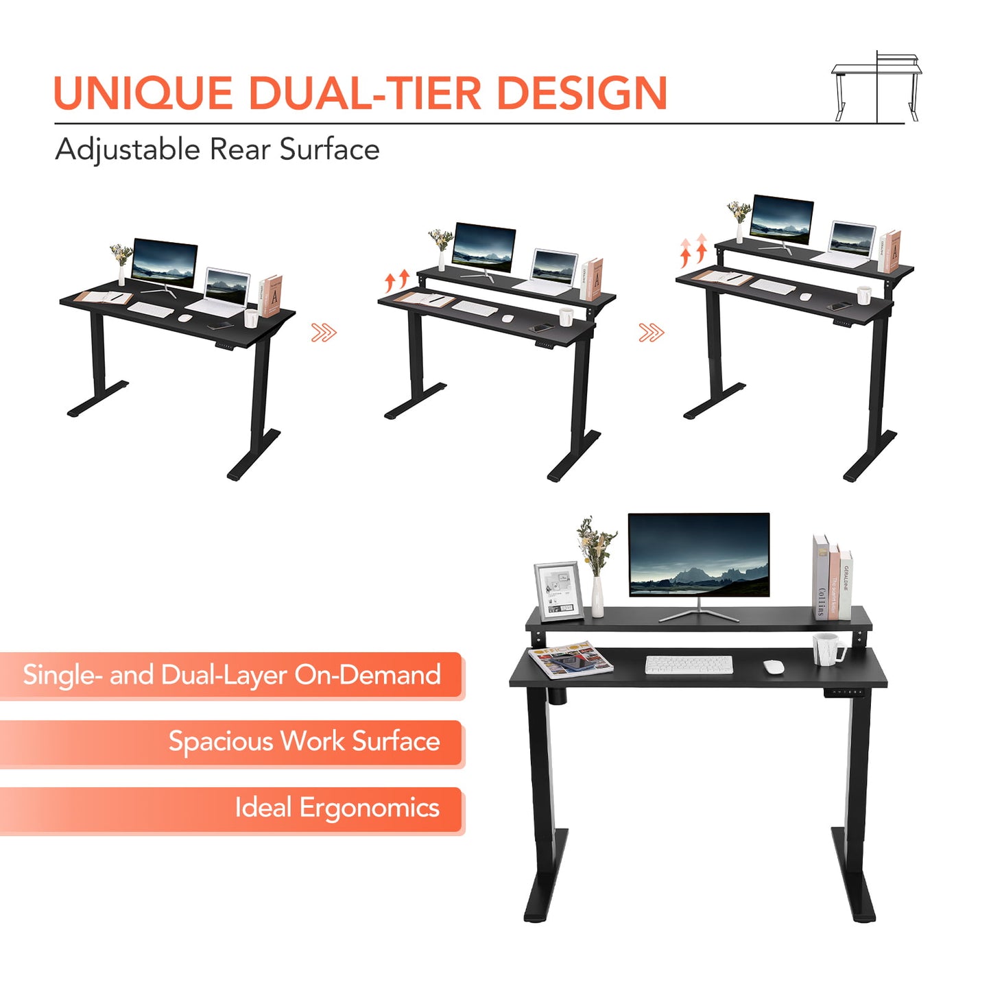 FlexiSpot 55"x28" 2-Tier Home Office Height Adjustable Standing Desk