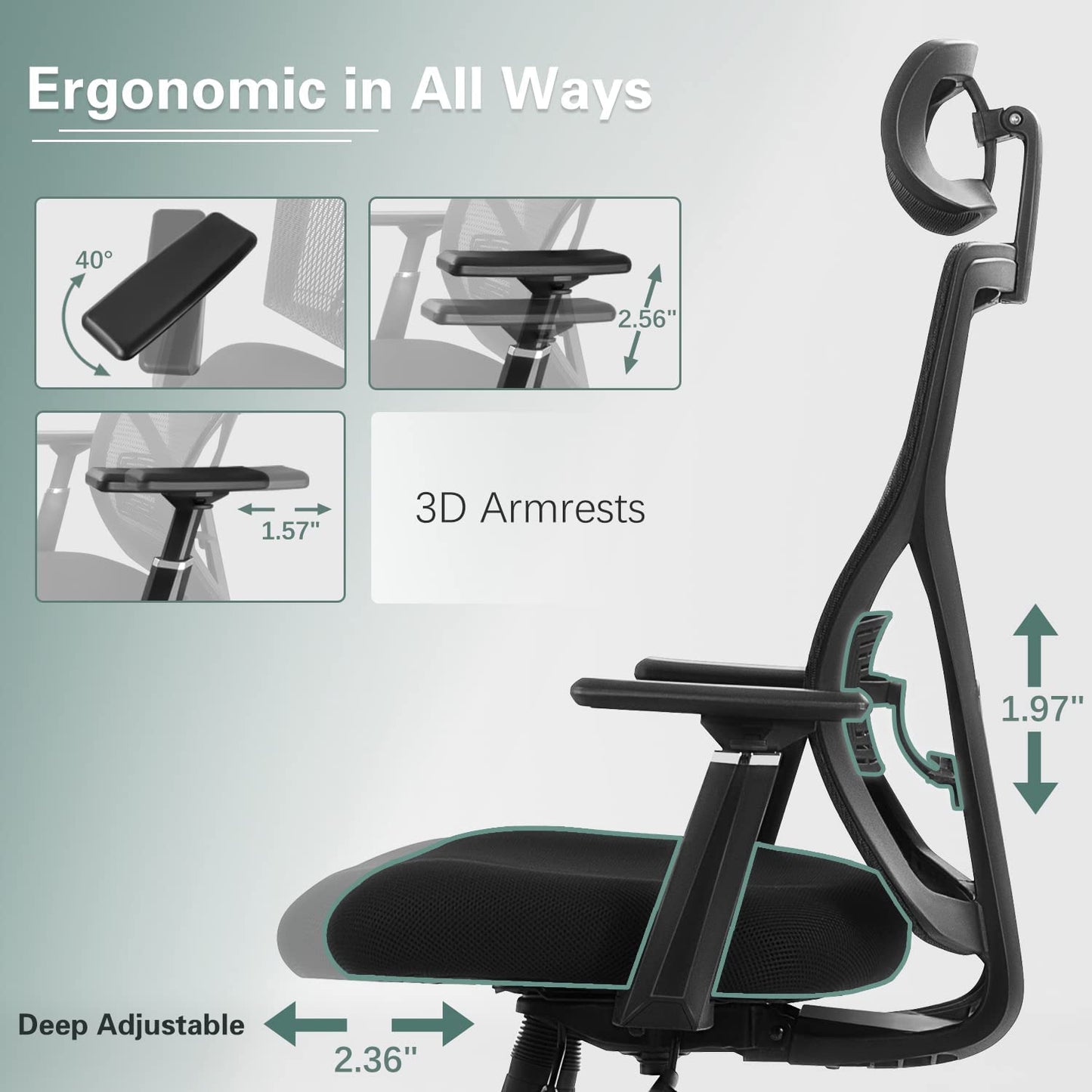 Furmax Ergonomic Office Chair High Back Desk Chair Computer Task Chair with Adjustable Lumbar Support, Headrest, Armrest, Black