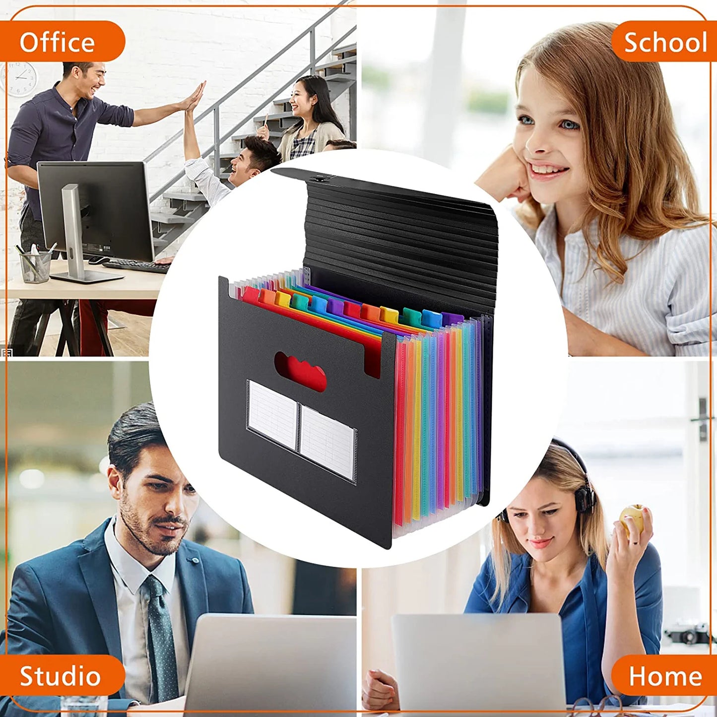 Maustic 12 Pockets Expanding File Folder,Black Desktop Accordion Folders Document Storage Organizer with Expandable Cover (A4/Letter Size)