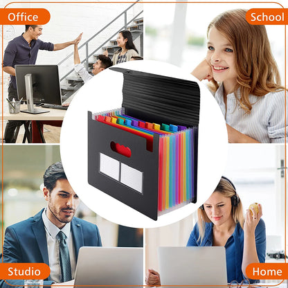Maustic 12 Pockets Expanding File Folder,Black Desktop Accordion Folders Document Storage Organizer with Expandable Cover (A4/Letter Size)