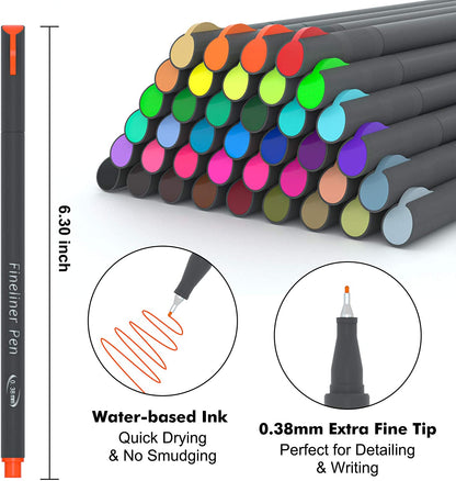 46 Pack Journal Planner Colored Pens, Lineon 40 Colors Fineliner Pens with 6 Different Stencils, Perfect Set for Journal Planner Note Calendar Coloring