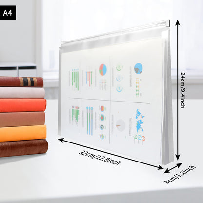 Toplive A4 Plastic Zipper Pouch,8 Pack A4 Expanding Waterproof Zipper Document Bag File Folder for School Office Supplies,Transparent