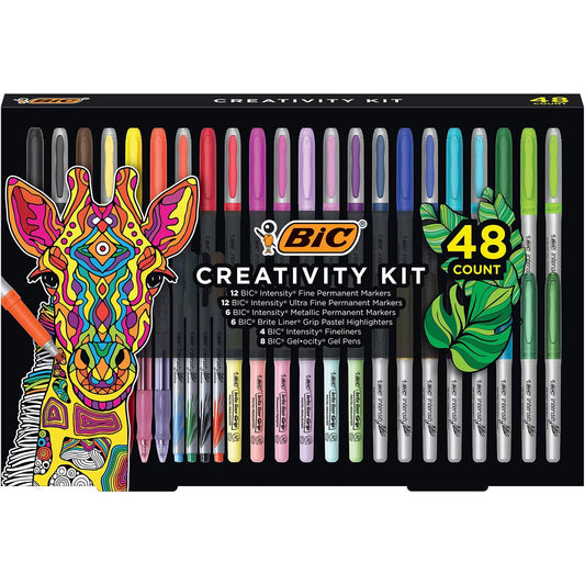 BIC Creativity Kit, Assorted Markers, Pens, Highlighters, Various Colors, 48ct