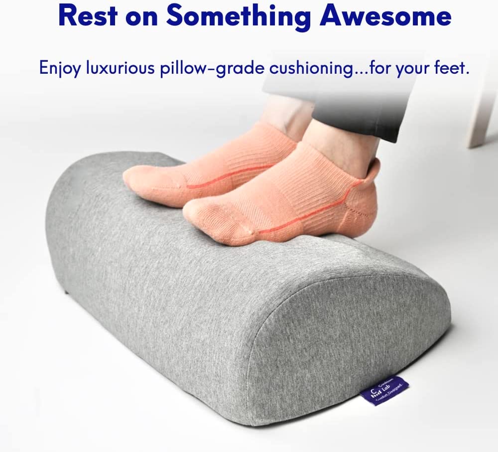 Cushion Lab Ergonomic Foot Rest for Under Desk – Patented Massage Ridge Design Memory Foam Foot Stool Pillow for Work, Home, Gaming, Computer, Office Chair – Footrest for Back & Hip Pain Relief