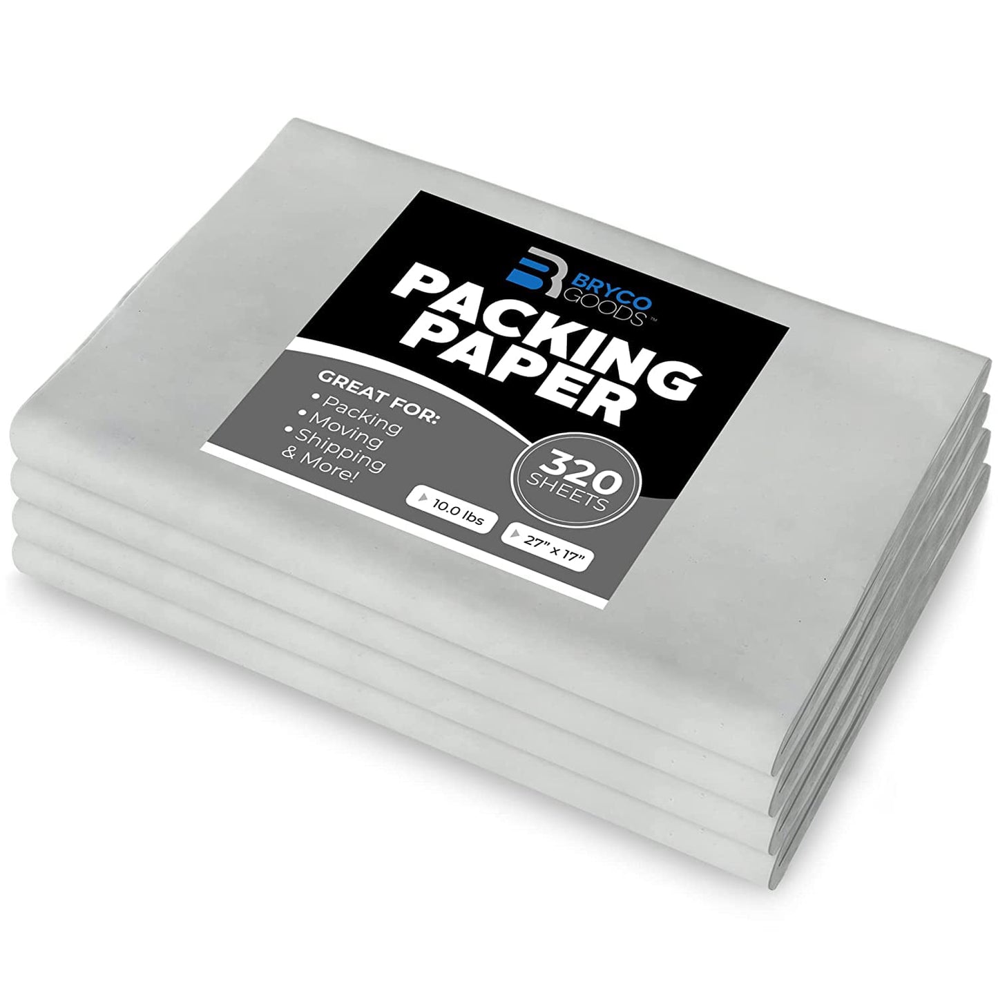 Bryco Goods Packing Paper Sheets for Moving - 10lb - 320 Sheets of Newsprint Paper - Must Have in Your Moving Supplies - 27" x 17" - Made in USA