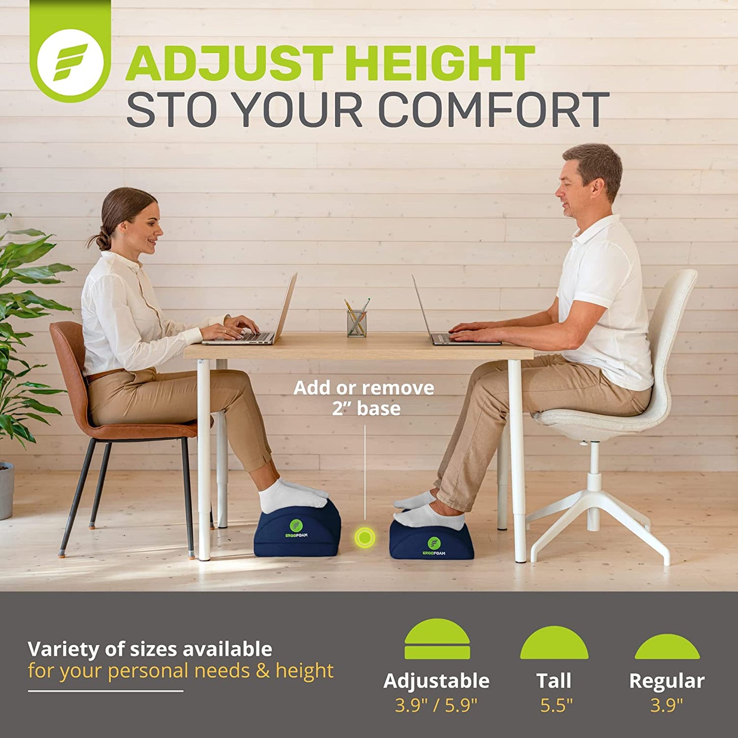 ErgoFoam Adjustable Foot Rest Under Desk for Added Height - Large Premium Velvet Soft Foam Footrest for Desk - Most Comfortable Desk Foot Rest in The World for Back, Lumbar, Knee Pain (Black)