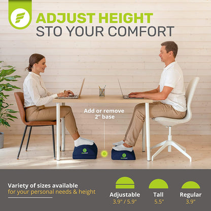 ErgoFoam Adjustable Foot Rest Under Desk for Added Height - Large Premium Velvet Soft Foam Footrest for Desk - Most Comfortable Desk Foot Rest in The World for Back, Lumbar, Knee Pain (Black)
